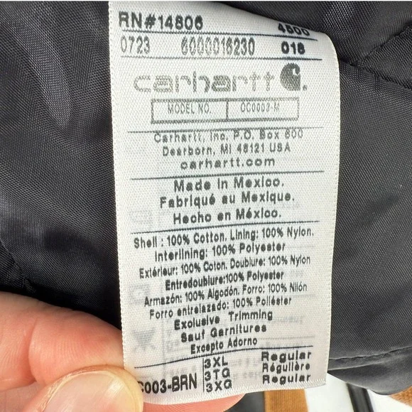 Carhartt Firm Duck Insulated Traditional Coat Brown Men 3XL Loose Fit OC0003-M - Picture 9 of 9